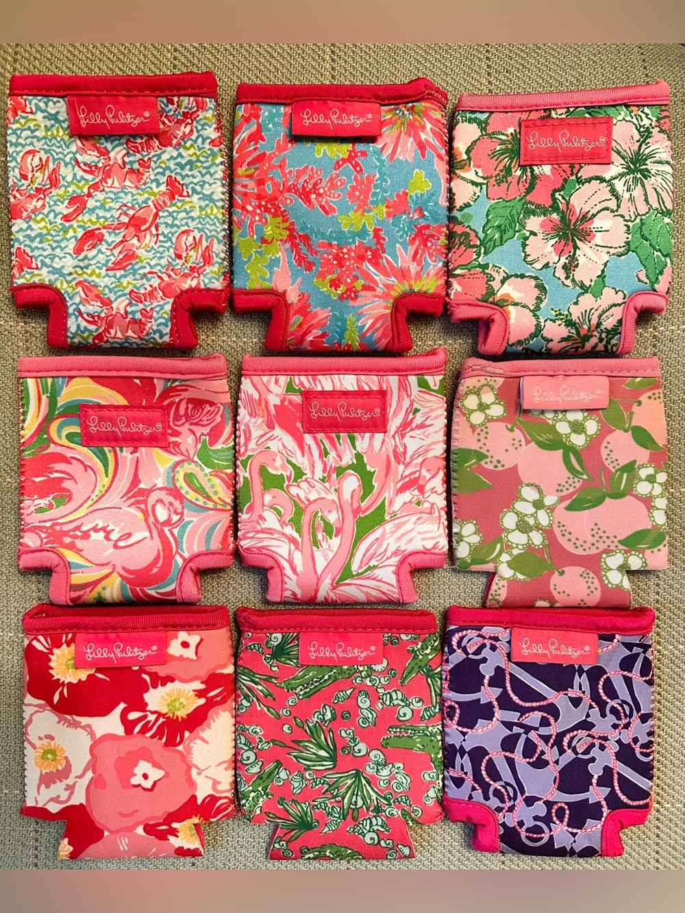 Lilly Pulitzer Lot of 9 Can Koozies Excellent Condition Collector Bundle